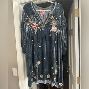 Johnny Was embroidered velvet mini dress